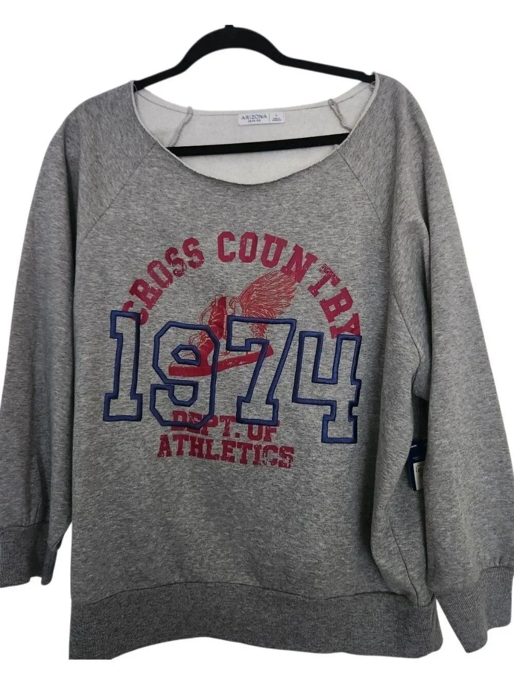 Arizona Jean Co Womens Gray Embroidered 1974 Cutneck Sweatshirt Size L